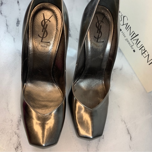 Yves Saint Laurent Mirror Pumps YSL Heels Silver Pewter Vintage mirrored vtg 8.5 - Picture 10 of 14